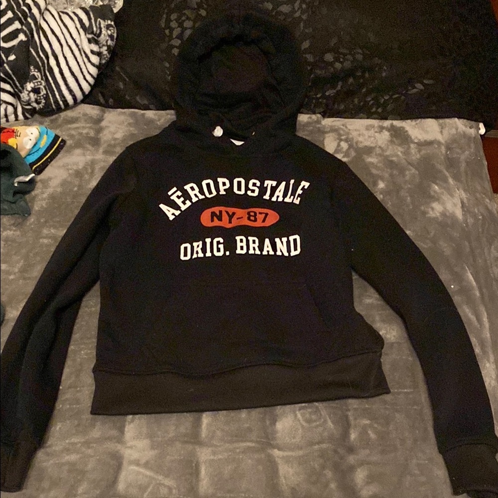 Aeropostale Black Hoodie with White and Orange Accents